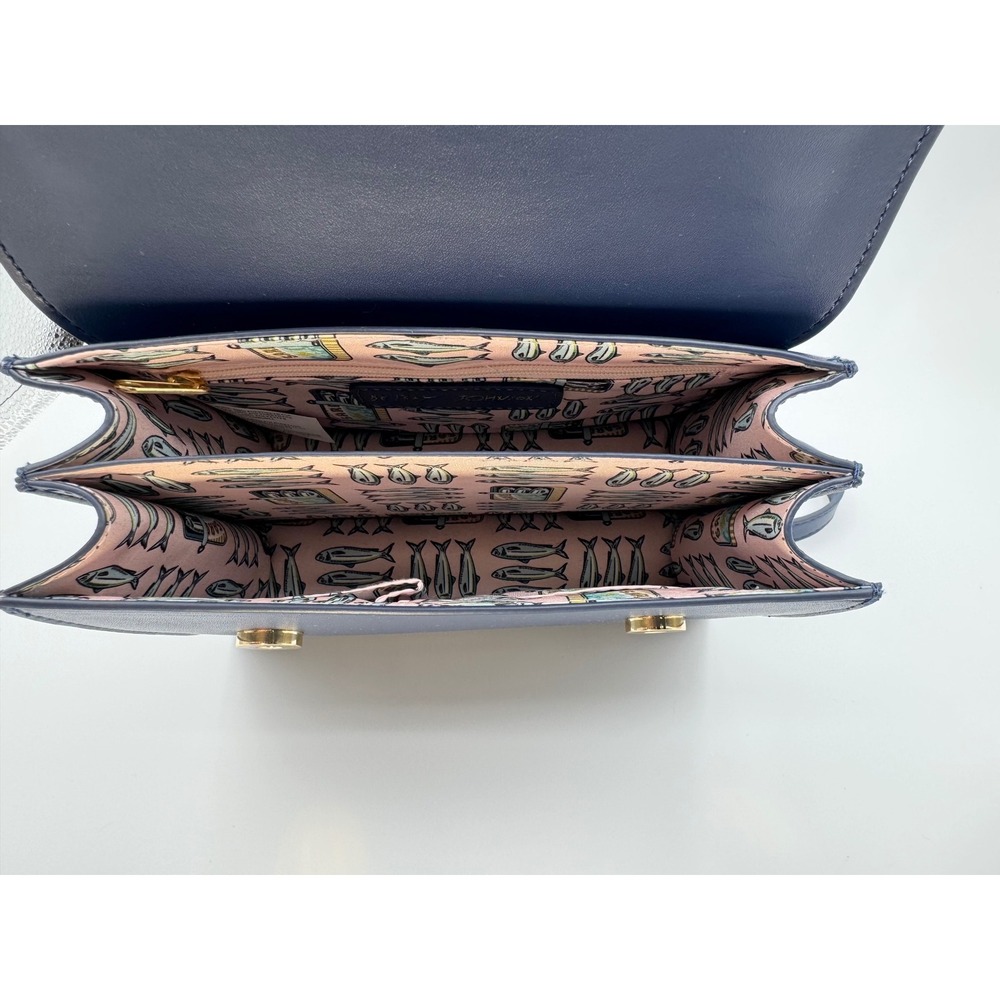 Betsey Johnson Sardine Navy Pink Leather Crossbody Top Handle Purse - Picture 12 of 14